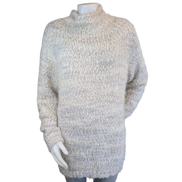 NEW Jones New York Turtleneck Tunic Sweater XL Fuzzy Boucle Gray White Oversized - Picture 2 of 10